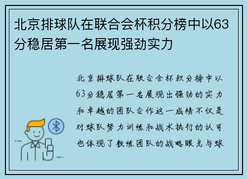 北京排球队在联合会杯积分榜中以63分稳居第一名展现强劲实力